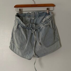 Vigoss Light Blue Paperbag Waist Denim Shorts